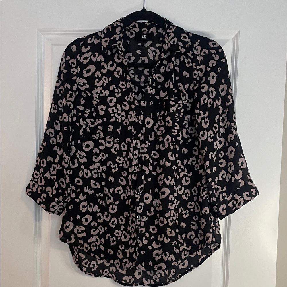 Iz Byer Black and Pink Leopard Print Blouse